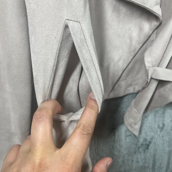 BB Dakota Jacket Womens Medium Beige Faux Suede Drape Front Pockets Casual - Picture 5 of 8